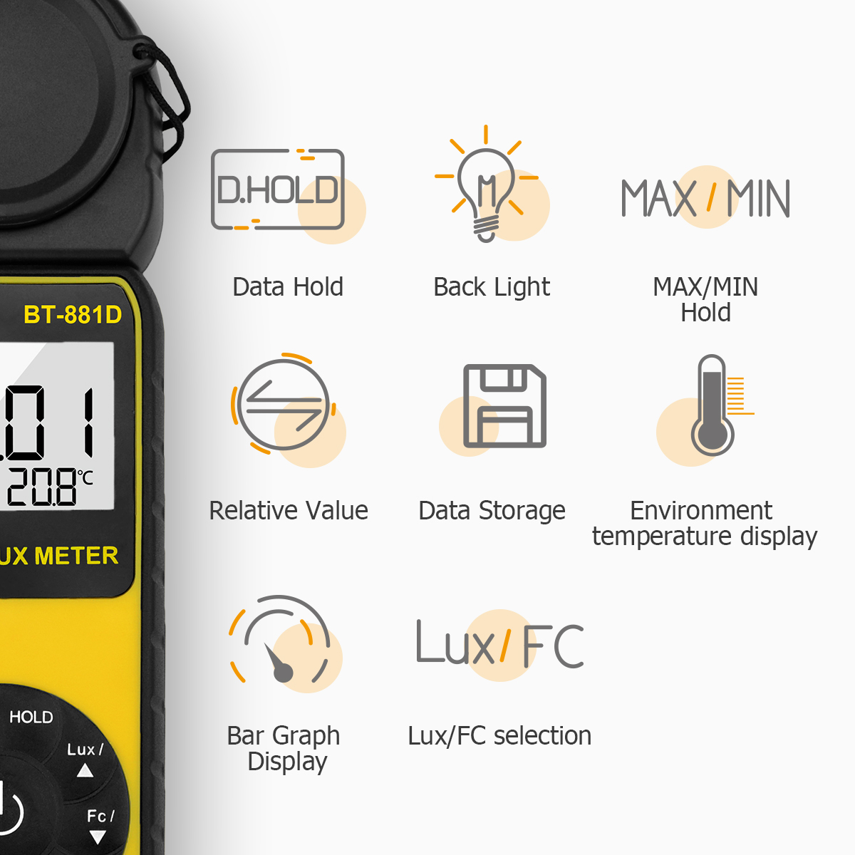 Photography Lighting Handheld - เครื่องวัดแสงดิจิตอล 400,000 ลักซ์ เครื่องวัดแสงแบบพกพา โฟโตมิเตอร์ จอ