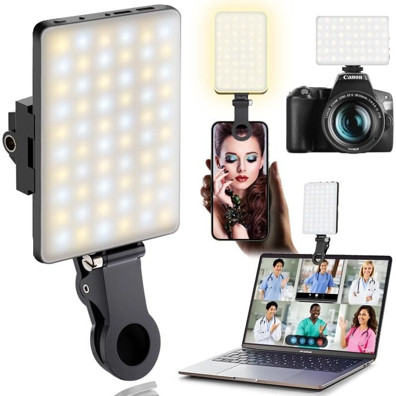 Photography Lighting Description - ไฟเซลฟี่แบบหนีบพกพา LED; ไฟสำหรับการประชุมทางวิดีโอ, 3 โหมดแสง, เหมาะสำหรับกล้อง