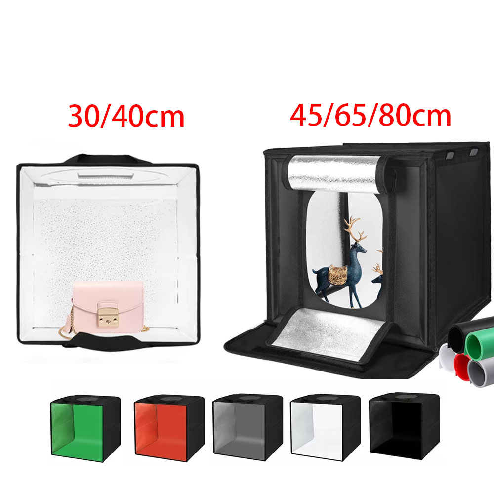 Photography Lighting Kit Portable - 30/40/45 65 80 ซม.การถ่ายภาพเต็นท์แสงสตูดิโอSoftBoxแบบพกพาตารางยิงเต็นท์ชุด 5 พื้นหลังฉากหลัง